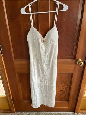 Youth White Swim Coverup Dress with Gold Button Accent